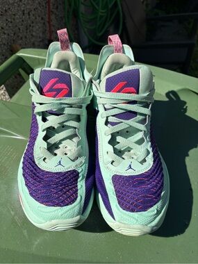 Jordan Mint and Purple Basketball Shoes